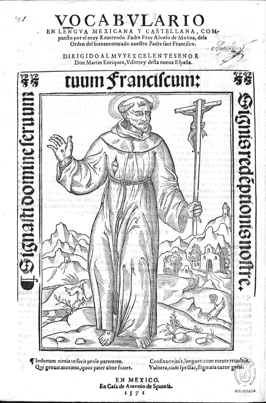 Titel des „großen Vokabulars der mexikanischen und kastilischen Sprache”, 1571