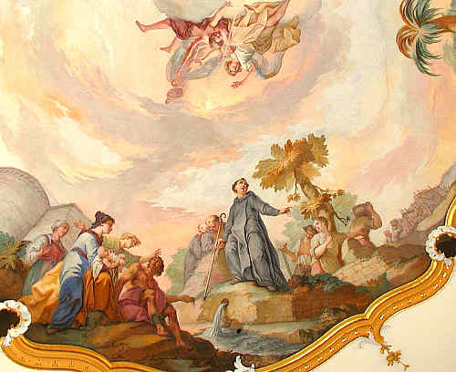 Joseph Mages: Alto lässt eine Quelle entspringen, 1767/68, Deckengemälde im Beichtraum der Klosterkirche in Altomünster
