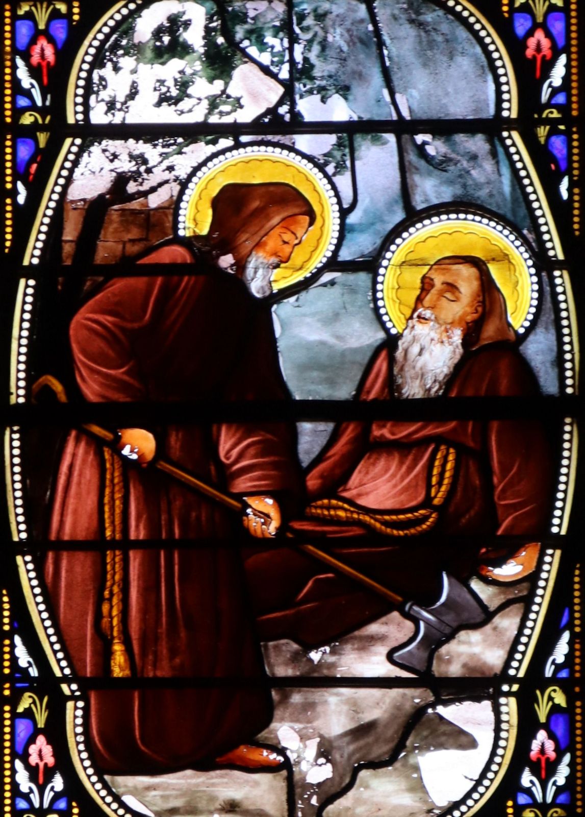 Glasfenster: Amandus' Begränis durch Junianus, in der Kirche des ehemaligen Klosters Saint-Junien in Saint-Junien