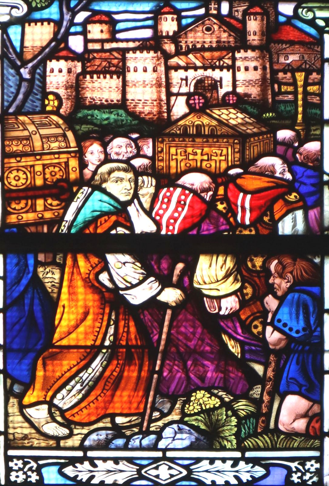 Glasfenster: Die Übertragung der Gebeine von Amatus nach Douai, in der Kirche Saint-Pierre in Merville