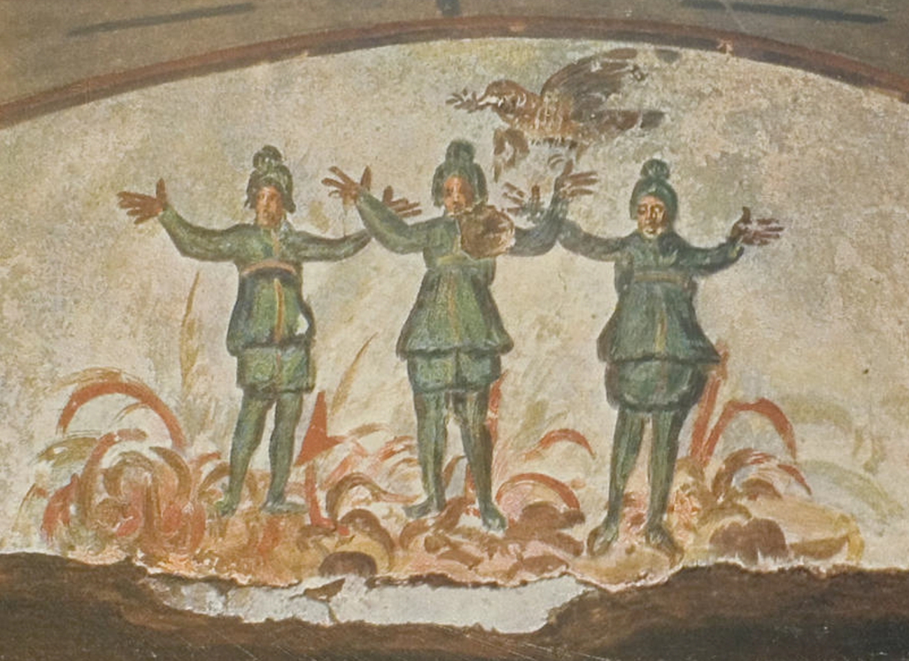Wandmalerei in den Katakomben der Priscilla in Rom