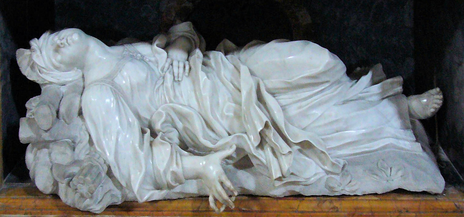 Francesco Aprile und Ercole Ferrata: Liegefigur unter dem Hauptaltar, um 1655, in der Kirche Santa Anastasia in Rom