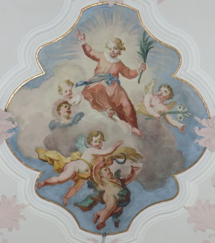 Josef Iganz Mildorfer: Anderl bei der Himmelfahrt, Fresko, um 1760, in der Wallfahrtskirche Judenstein bei Rinn