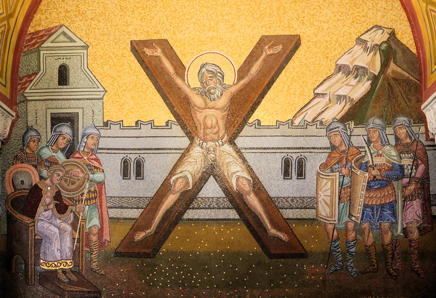 Mosaik: Andreas' Martyrium, in der Andreaskathedrale in Patras