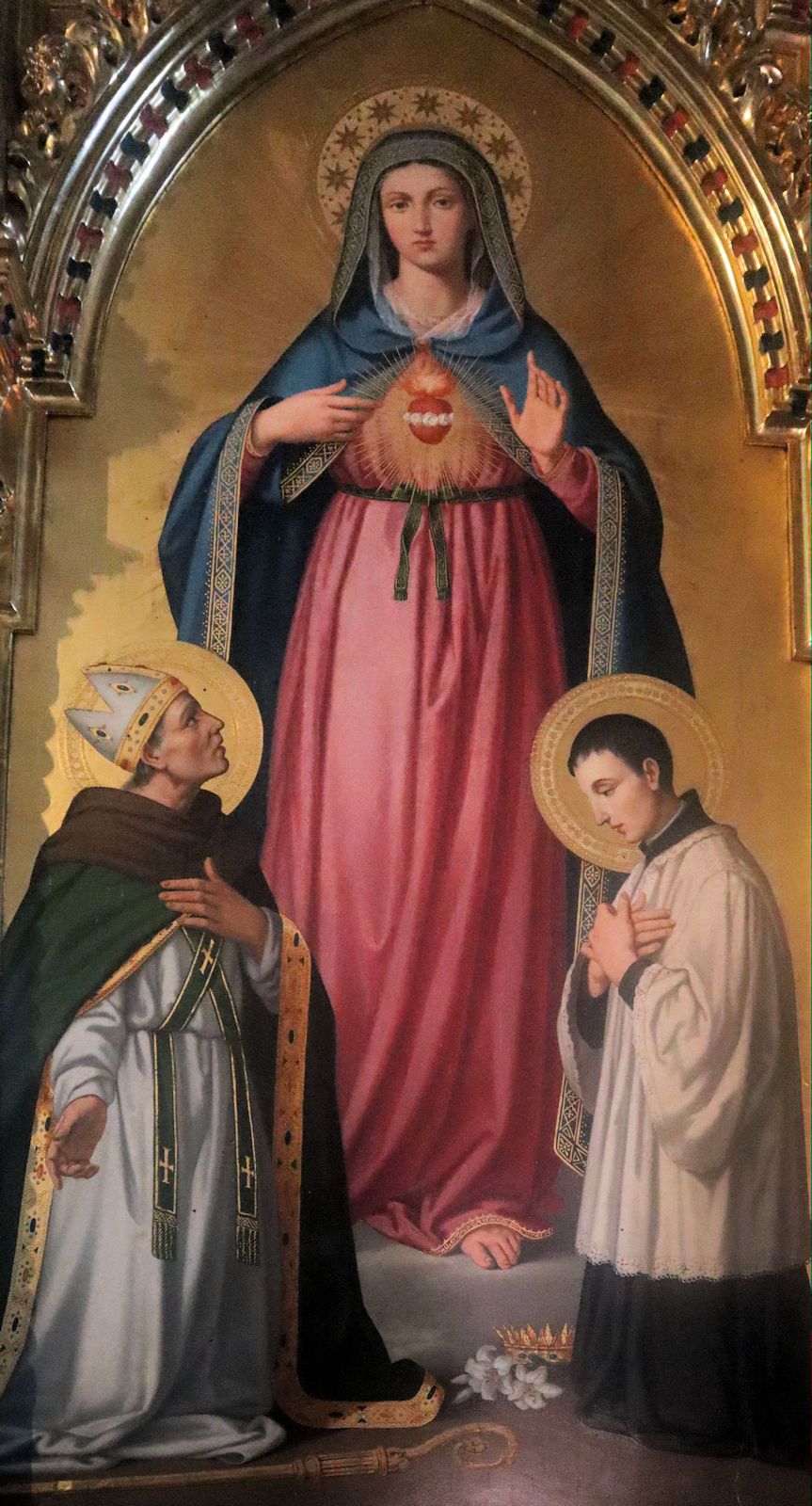 Andreas Corsini (links) und Aloisius von Gonzaga(rechts) vor dem Unbefleckten Herz Mariä, Bild in derKathedrale in Fiesole