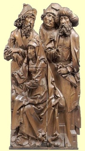 Tilman Riemenschneider: Anna mit ihren drei Ehemännern, um 1510, im Bode-Museum, Staatliche Museen in Berlin