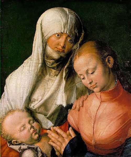 Albrecht Dürer: Anna mit ihrer Tochter Maria und dem Jesuskind - diese verbreitete Form der Darstellung nennt sich auch 'Anna selbdritt'; 1519, Metropolitan Museum of Art in New York