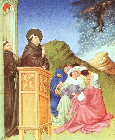 Brüder von Limburg: Antonius stillt einen Sturm. Buchmalerei 'Belles Heures de Duc du Berry', 1408/09, im Metropolitan Museum of Art in New York