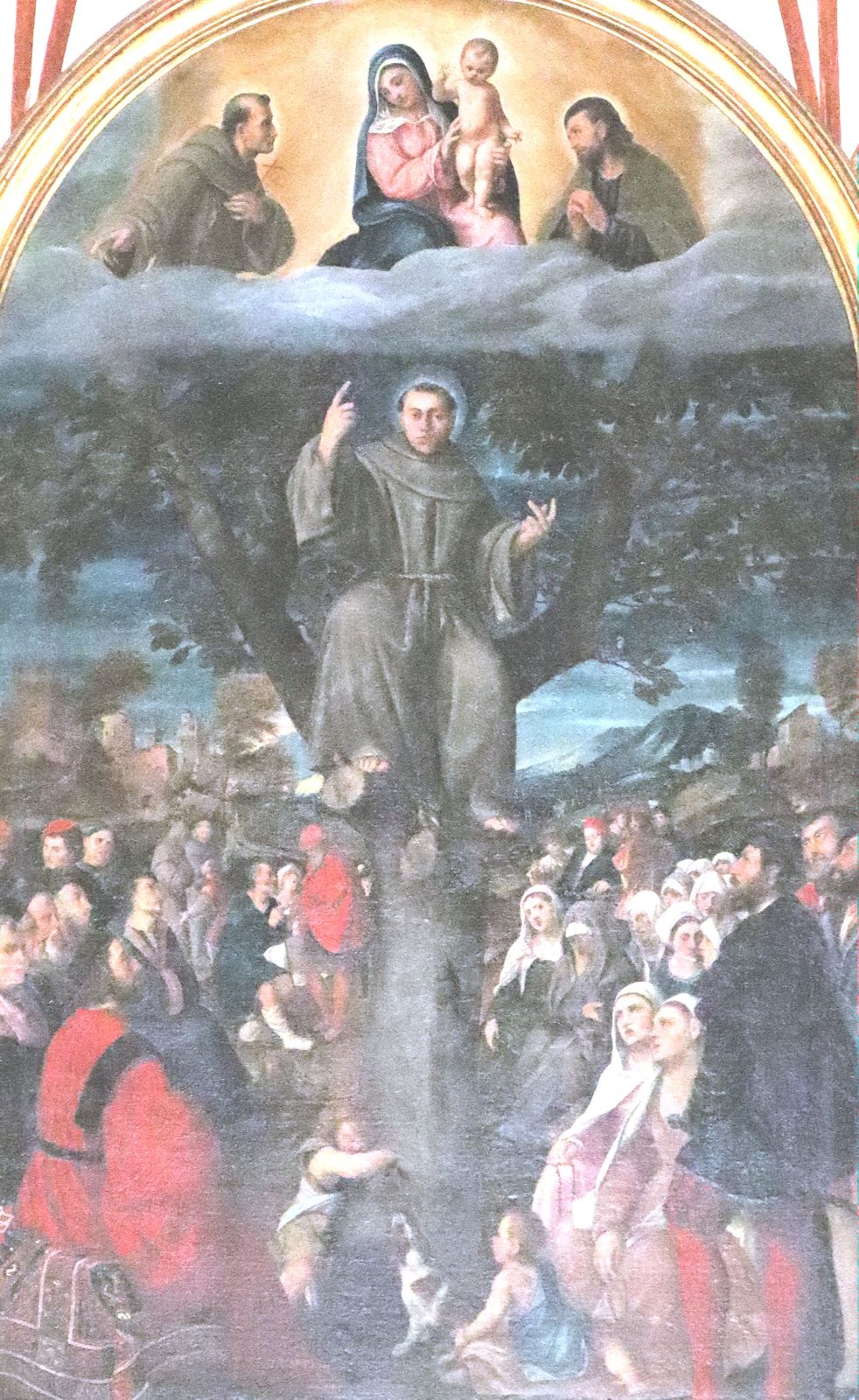 Bonifacio de Pitati: Antonius predigt vom Nussbaum herab, Altarbild, 1536, im Sanktuarium „del Noce” in Camposampiero