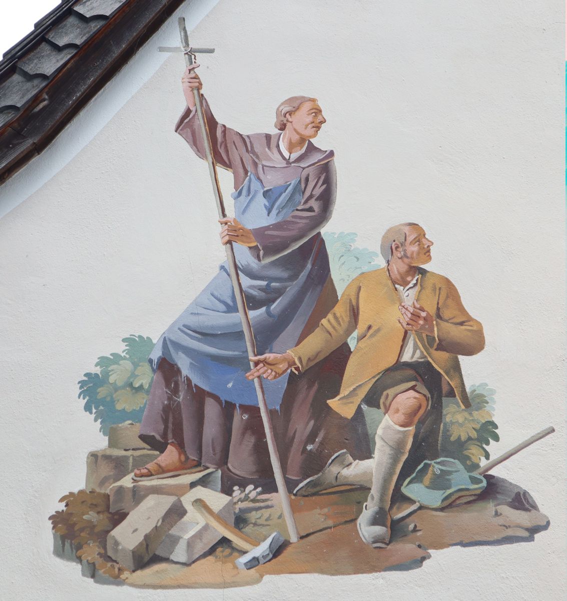 die Gründer des Klosters in Klais, Lüftelmalerei an der nahen Kapelle in Klais