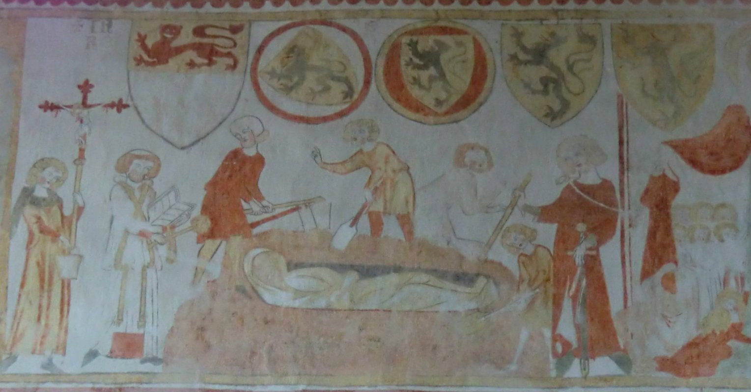 Wandmalerei: Arbogasts Begräbnis, 14. Jahrhundert, in der Arbogast-Kirche in Oberwinterthur