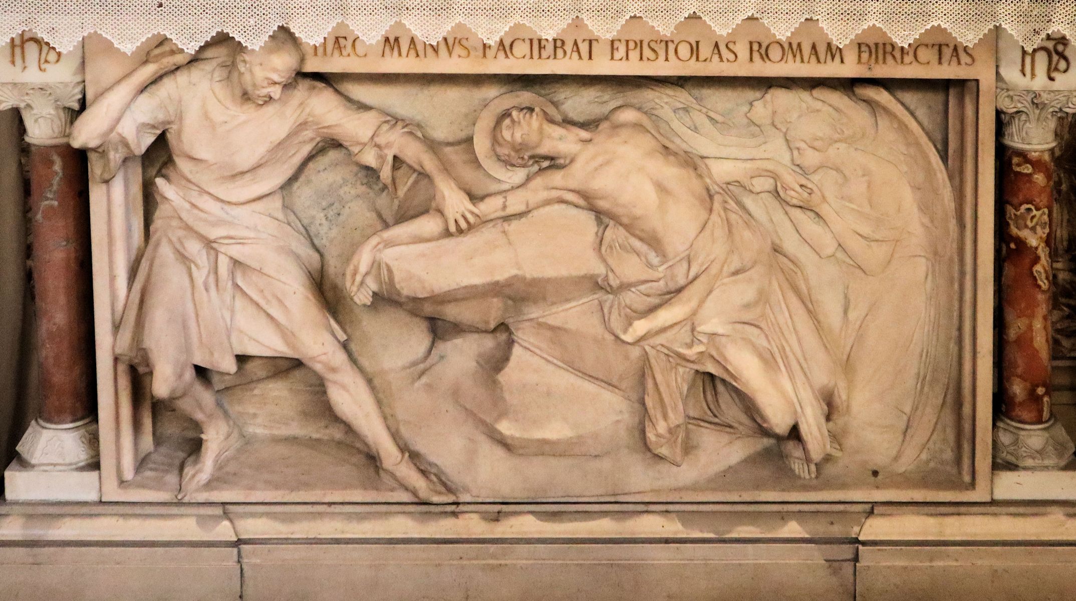 Relief: Arialdus' Martyrium, in der Kirche San Calimero in Mailand
