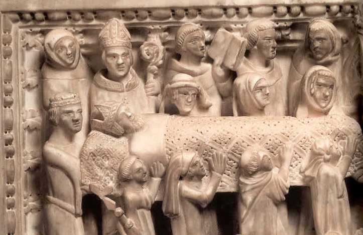 Relief: Armentarius ( 2. von links) bei der Überführung der Gebeine von Augustinus von Hippo