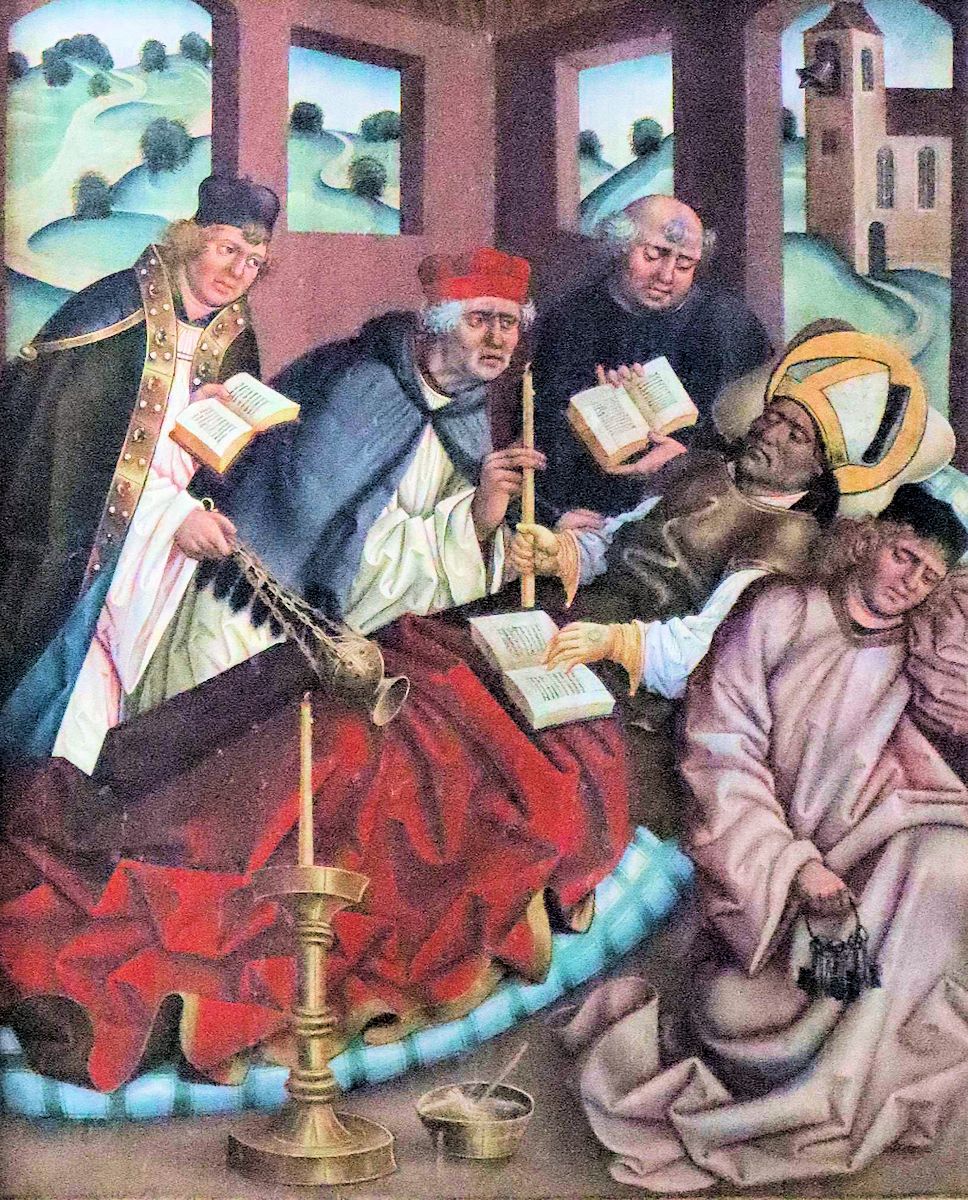 Jan Polack: Arsacius stirbt, Bild am Hochalter der Arsatius-Kirche in Ilmmünster