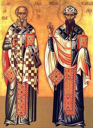 Russische Ikone: Athanasios und Cyrill (rechts)