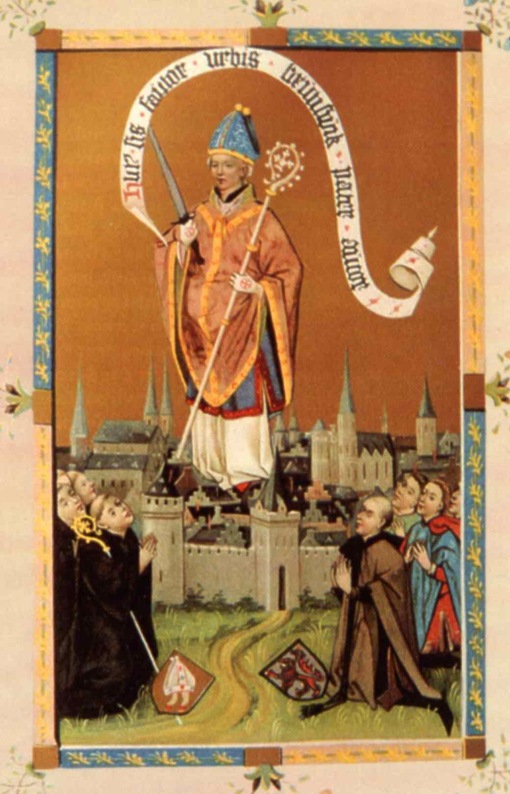 Chronik des Abtes Bertold: die mittelalterliche Stadt Braunschweig mit ihrem Patron Auctor, im Museum August Kestner in Hannover