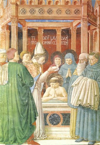 Benozzo Gozzoli: Augustinus wird von Ambrosius getauft, 1465, in der Augustinus geweihten Kirche in San Gimignano
