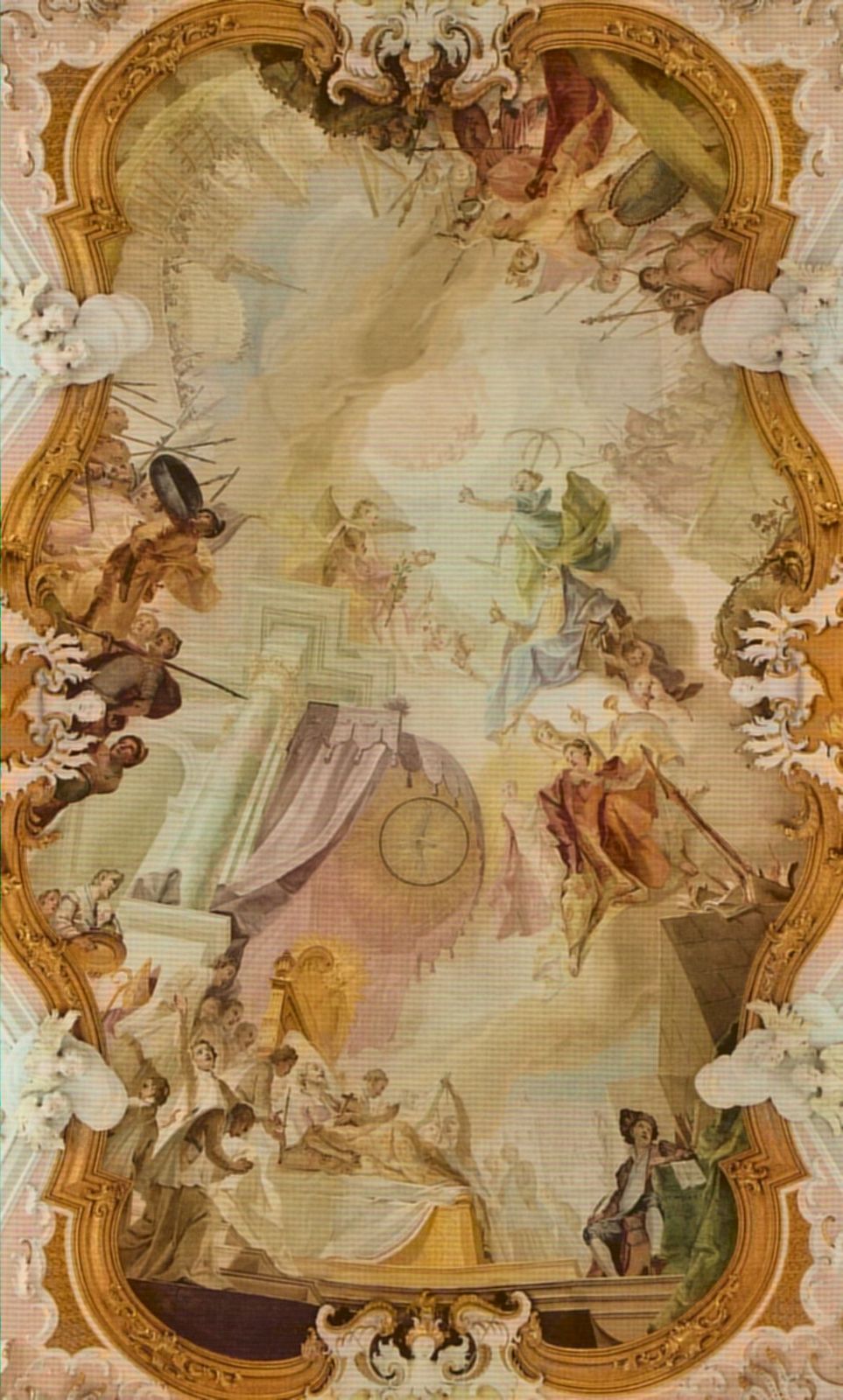Matthäus Günther: Augustinus' Tod währende der Belagerung durch die Vandalen (oben), um 1750, Deckenfresko in der in der Stiftskirche in Rottenbuch  bei Schongau