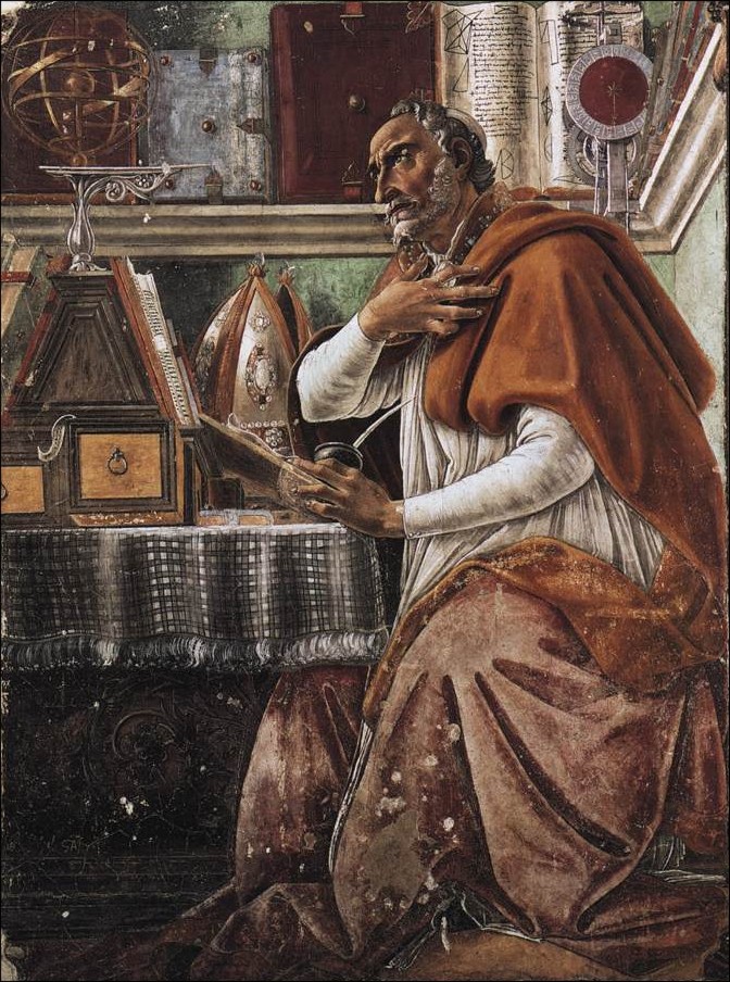 Sandro Botticelli: Augustinus mit Büchern, 1480, Fresko in der Chiesa Ognissanti in Florenz