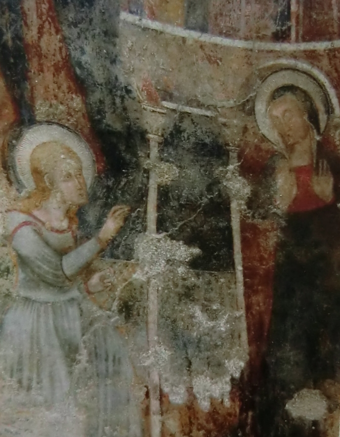 Fresko: Scholastika und Benedikt, 9. Jahhundert, in der Krypta der Basilika di San Benedotto