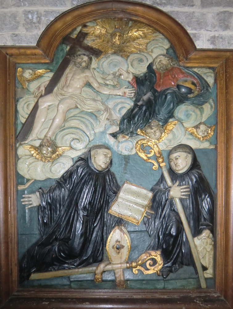 Relief: Benedikt von Nursia und Benedikt von Aniane, in der Abtei Abtei Gellone, dem heutigen St-Guilhem-le-Désert