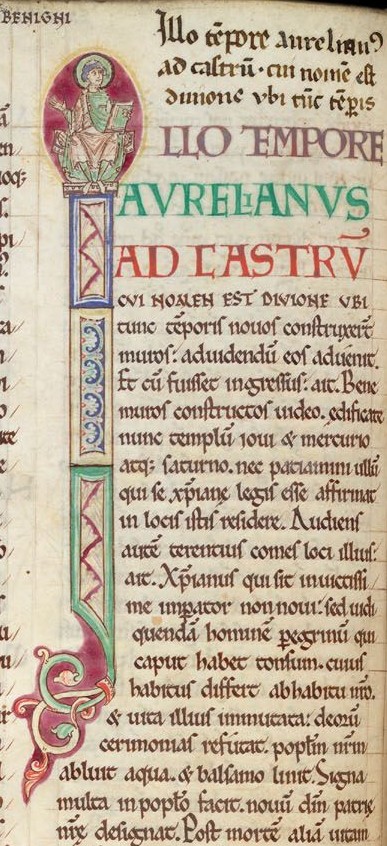 Buchmalerei: Benignus als Initialie in seiner Passionsgeschichte, um 1112, in einem Passionale aus Canterbury in England