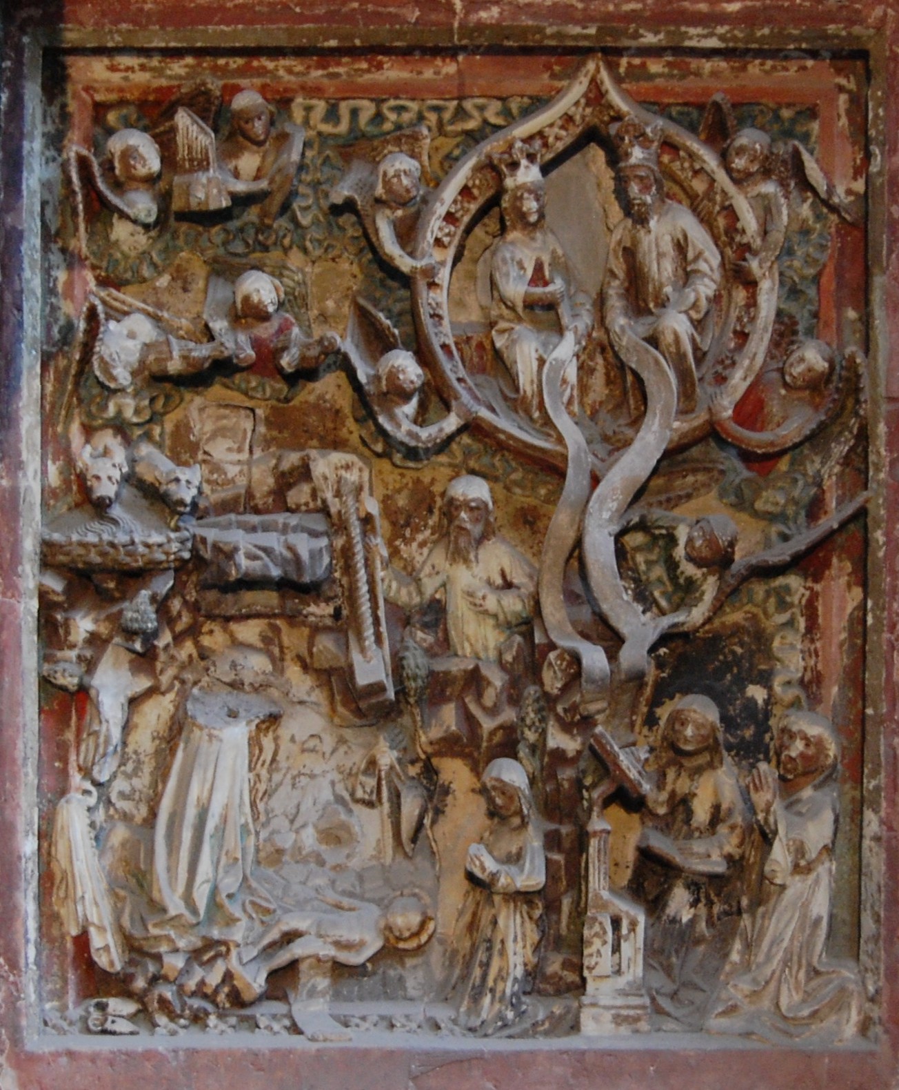 Sandstein-Retabel: Weihnachtsvision der Birgitta von Schweden, um 1400, im Dom in Magdeburg
