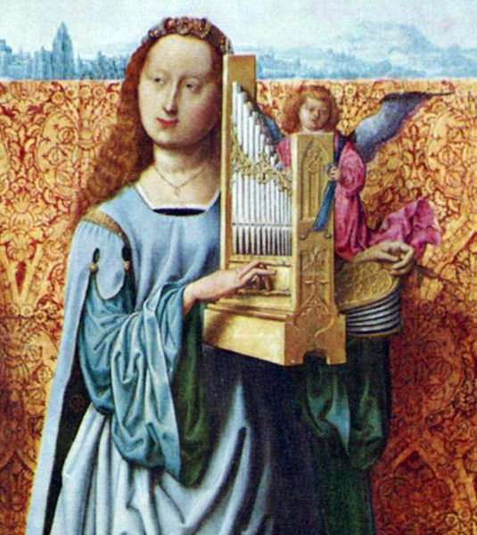 Meister des Bartholomäus-Altars: Cäcilia spielt Orgel, Altarbild, 1501, in der Kolumba-Kirche, dem heutigen Kolumba-Kunstmuseum in Köln