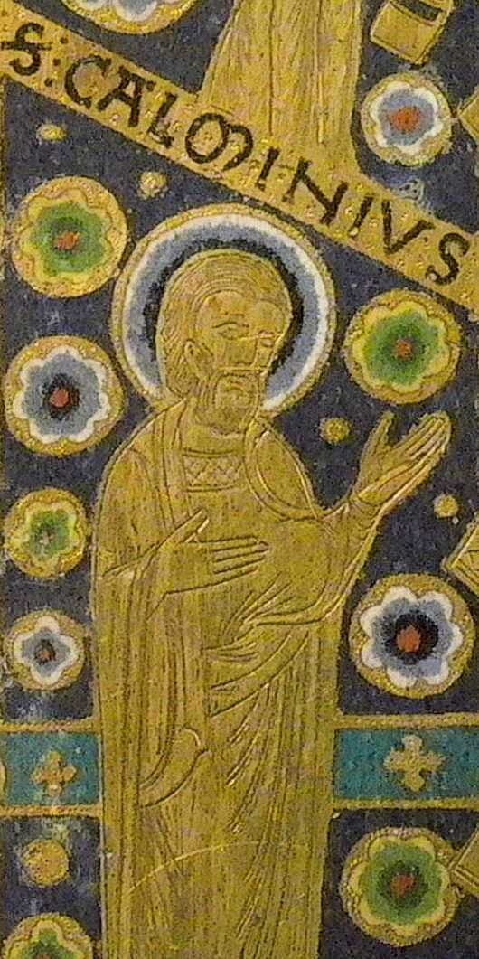 Emaildarstellung auf dem „Schrein von Calminius und Namdia”, 12. Jahrhundert, in der Pfarrkirche in Mozac