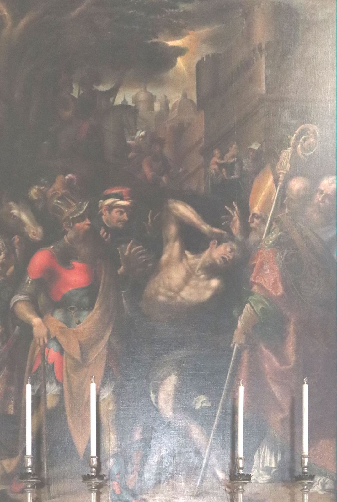 Aurelio Lomi: Cassius befreit den Besessenen in Anwesenheit von König Totila von Dämonen, 1595, in der Kirche San Frediano in Lucca