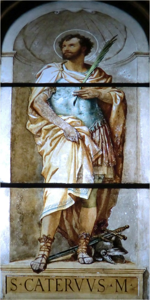 Glasfenster: Catervus als Märtyrer, in der Kathedrale San Catervo in Tolentino