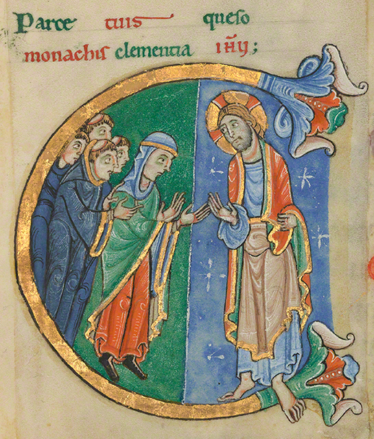 Initiale aus dem St-Albans-Psalter, eingefügt zu Ehren Christinas durch Geoffrey de Gorham, der seit 1119 Abt von St Albans war und Christinas enger Berater wurde