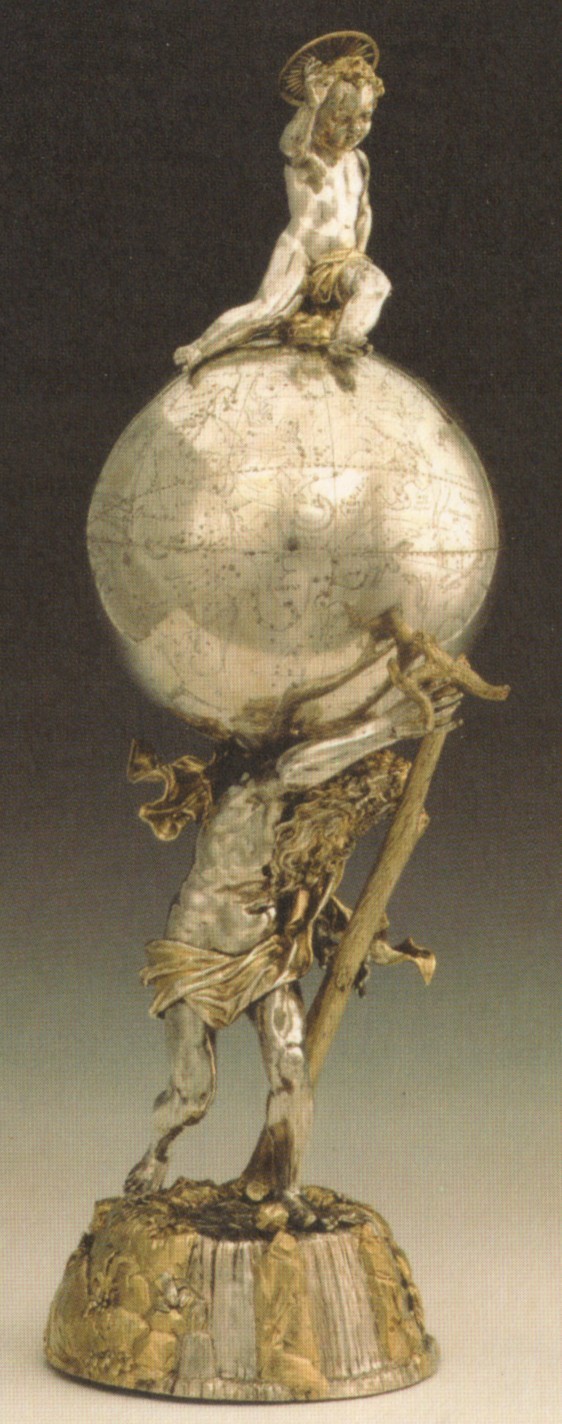 Elias Lenker: Pokal mit Christophorus, der die Himmelskugel und das Jesuskind trägt, um 1628 in Augsburg, in den Staatlichen Kunstsammlungen in Dresden