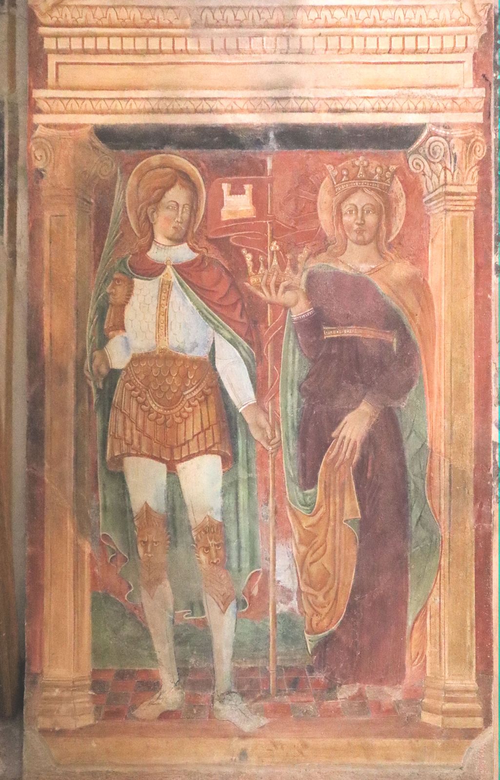 Fresko: Victor und Corona, 14. Jahrhundert, im Sanktuarium Vittore e Corona