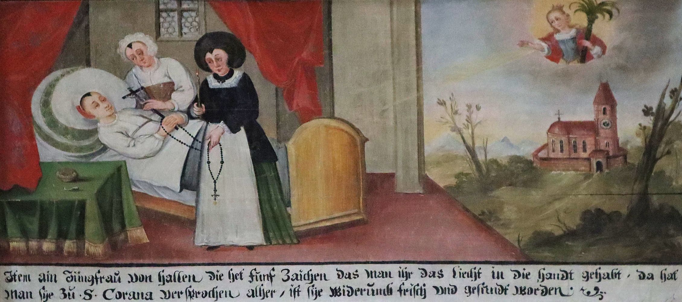 Votivbild für die Heilung einer Jungfrau, an der Empore in der Kirche in Staudach