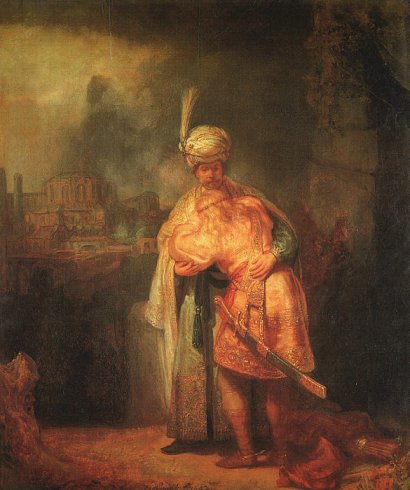 Rembrandt: David verabschiedet sich von Jonatan (oder versöhnt sich mit Absalon), 1642, in der Hermitage in St. Petersburg