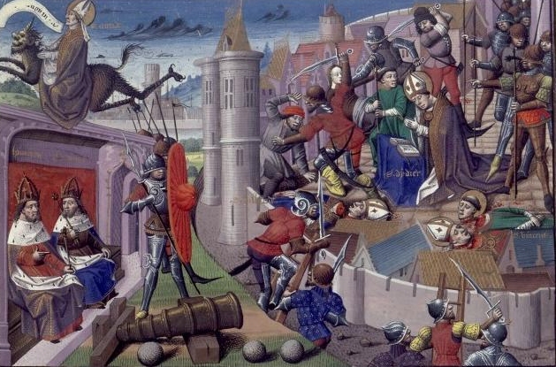 Vincent de Beauvais: Das Martyrium von Desiderius mit seinen Gefährten vor dem Vandalenkönig. In: Speculum historiale, 14. Jahrhundert