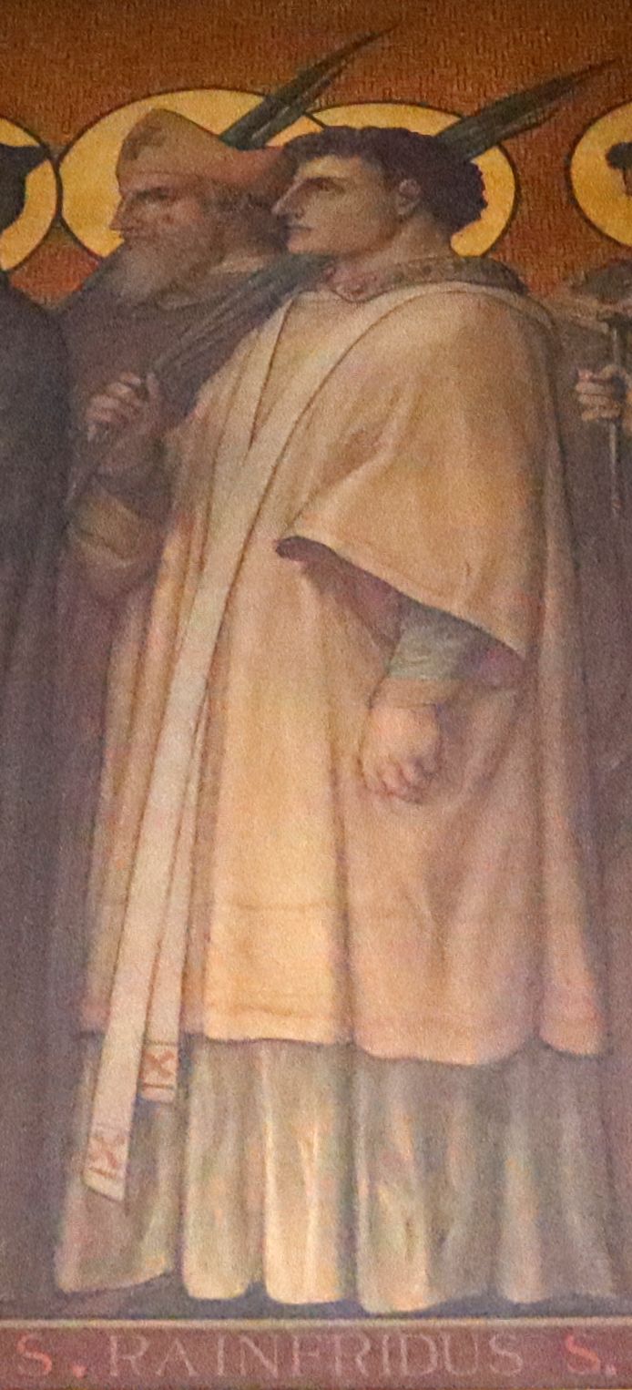 Alphonse Le Hénaff: Reginfried und Desiderius (dahinter) - Die Heiligen der Bretagne (Ausschnitt), Fresko, um 1874, in der Kathedrale in Dol-de-Bretagne