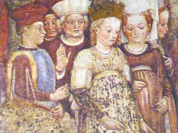 Fresko: Königin Theodolinda, 1444, in der Zavattari-Kapelle im Dom in Monza