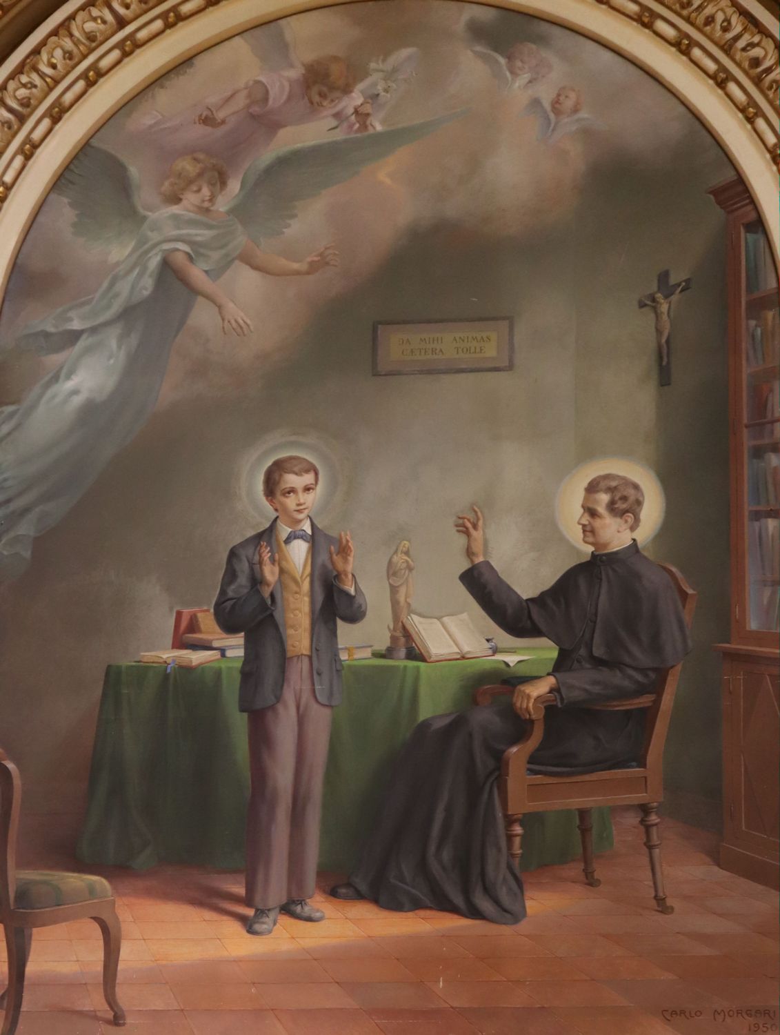 Carlo Morcari: Dominikus Savio mit Don Bosco, 1950, Altarbild, in der Konkathedrale Santissimo Salvatore in Messina