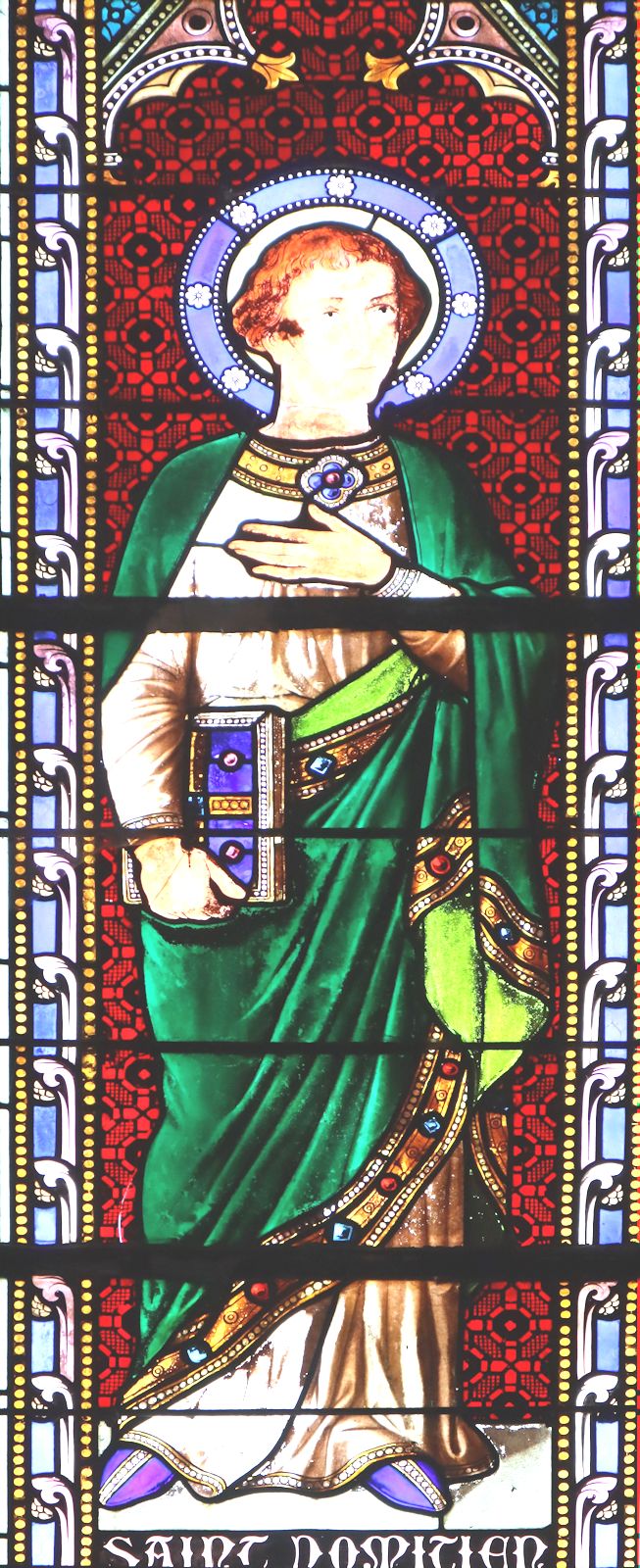 Glasfenster, 19. Jahrhundert, in der ihm geweihten Kirche in Saint-Memmie