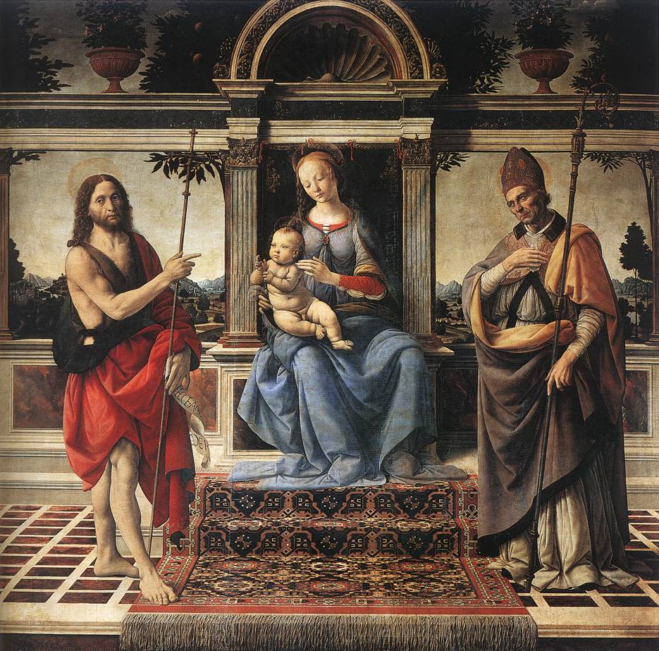 Andrea del Verrocchio: Maria mit Johannes dem Täufer (links) und Donatus, 1475 - 83, im Dom in Pistoia