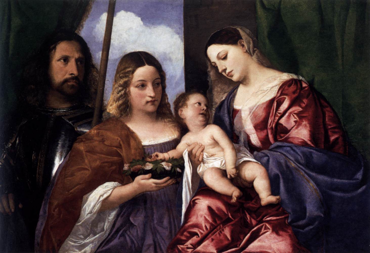Tiziano Vecellio: Maria mit dem Jesuskind, Dorothea und Georg, 1516 - 20, im Nationalmuseum del Prado in Madrid