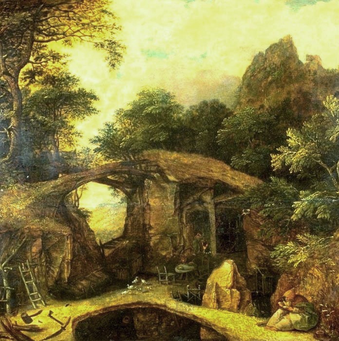 Anthonie Mirou (um 1570 - um 1661): Gebirgslandschaft mit einer Einsiedelei