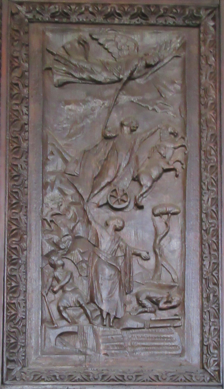 Elia' Himmelfahrt, 5. Jahrhundert, an der Tür der Kirche Santa Sabina in Rom