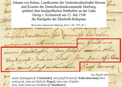 Urkunde über die Rückgabe der Reliquien von Elisabeth an den Deutschen Orden
