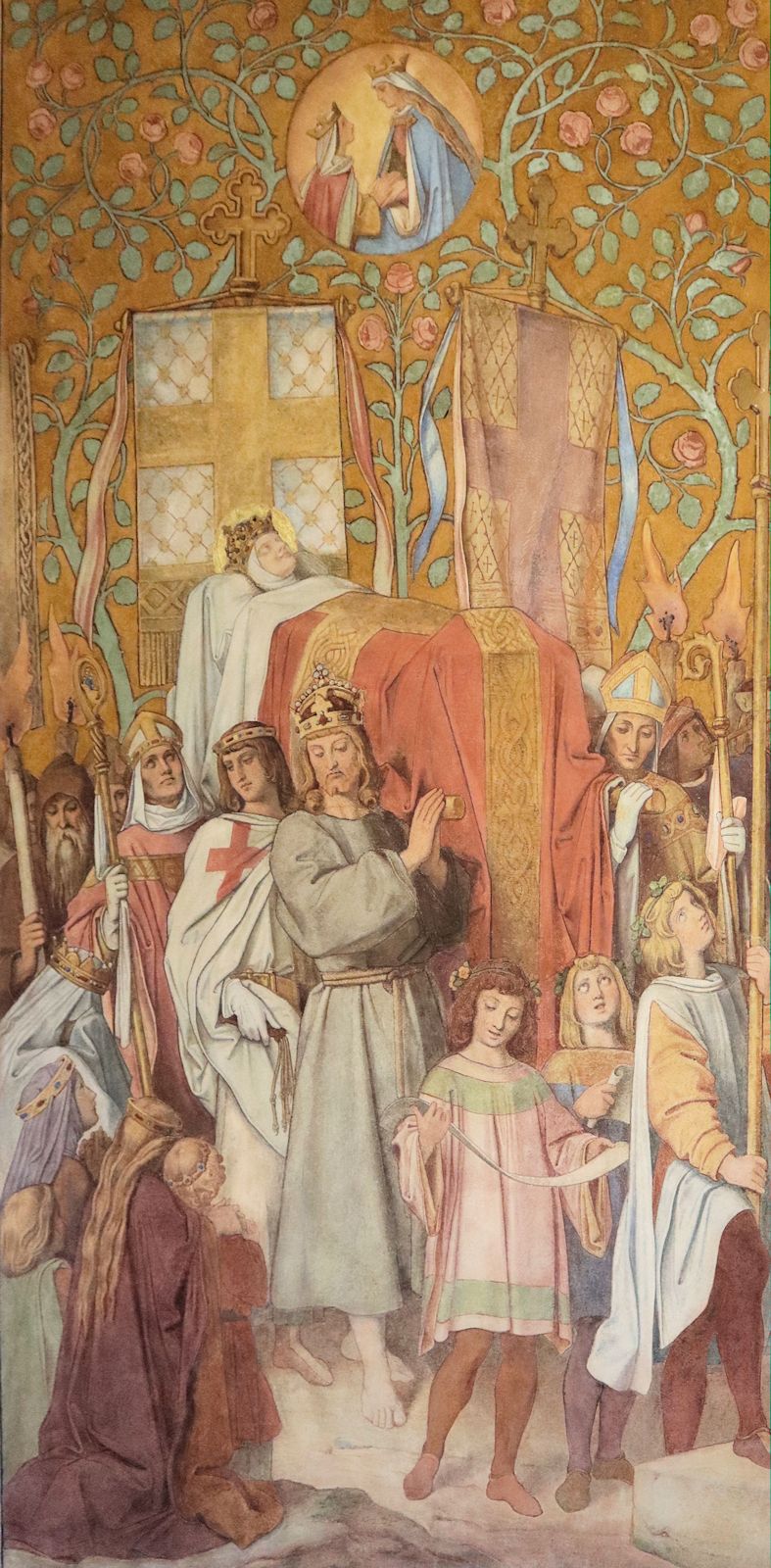 Moritz von Schwindt: Die Übertragung der Gebeine von Elisabeth, Fresko, 1854/1855, in der Elisabeth-Galerie auf der Wartburg