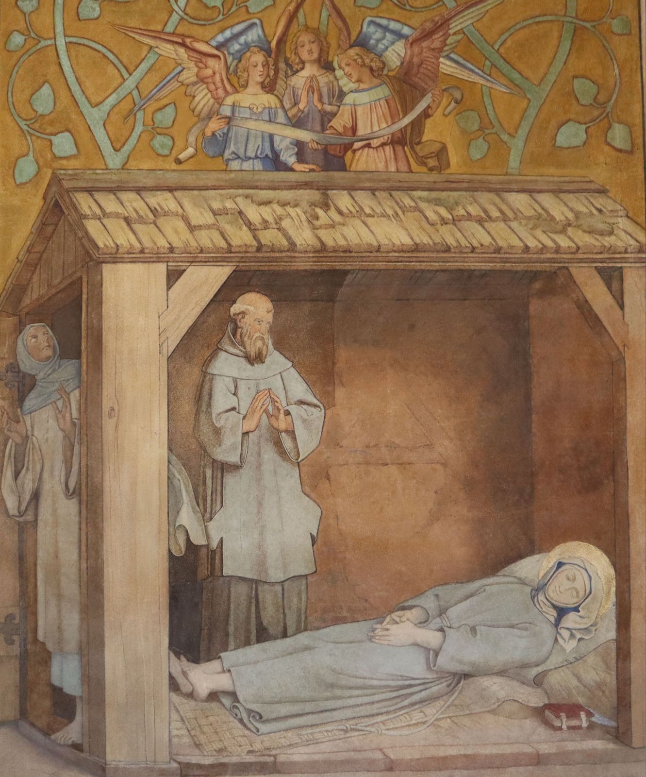Moritz von Schwindt: Elisabeth auf dem Sterbebett, Fresko, 1854/1855, in der Elisabeth-Galerie auf der Wartburg