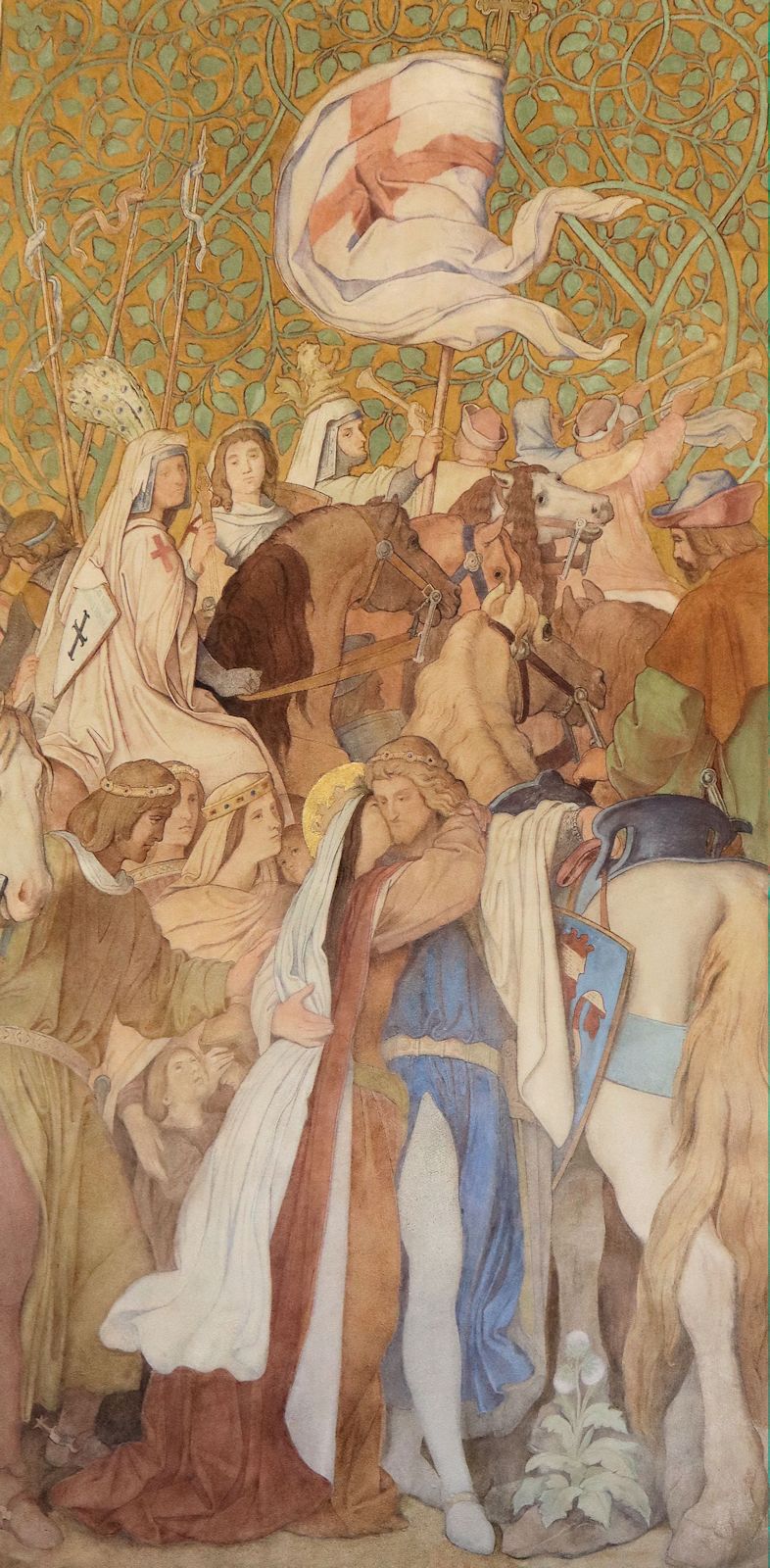 Moritz von Schwindt: Ludwig IV. bricht zum Kreuzzug auf, Fresko, 1854/1855, in der Elisabeth-Galerie auf der Wartburg