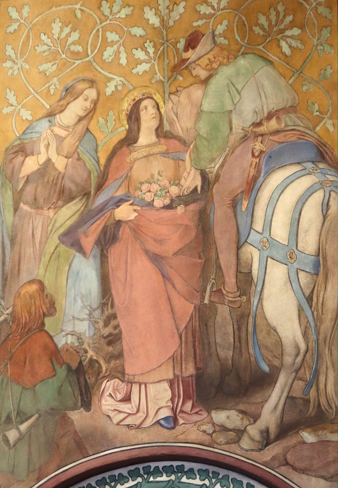 Moritz von Schwindt: das Rosernwunder, Fresko, 1854/1855, in der Elisabeth-Galerie auf der Wartburg